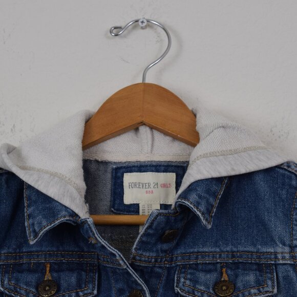 Forever 21 Hooded Denim Vest Girls Size 9/10 (ALTERED) - Picture 3 of 6